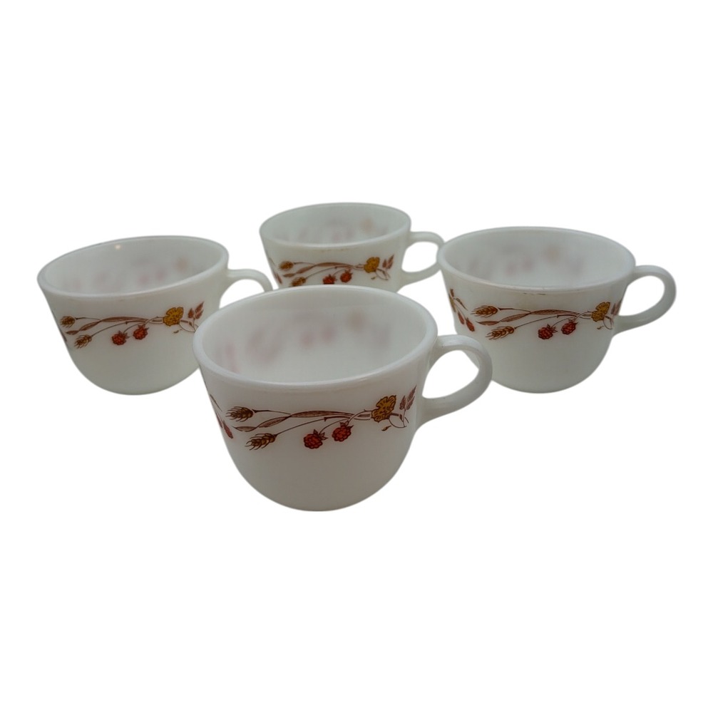 Pyrex Harvest Home Wheat Tea Coffee Cups Set of 4 1980s EUC